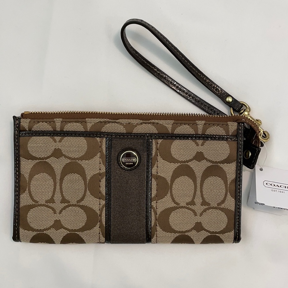 NEW Coach $138 NWT Signature Zip Wallet Wristlet Khaki